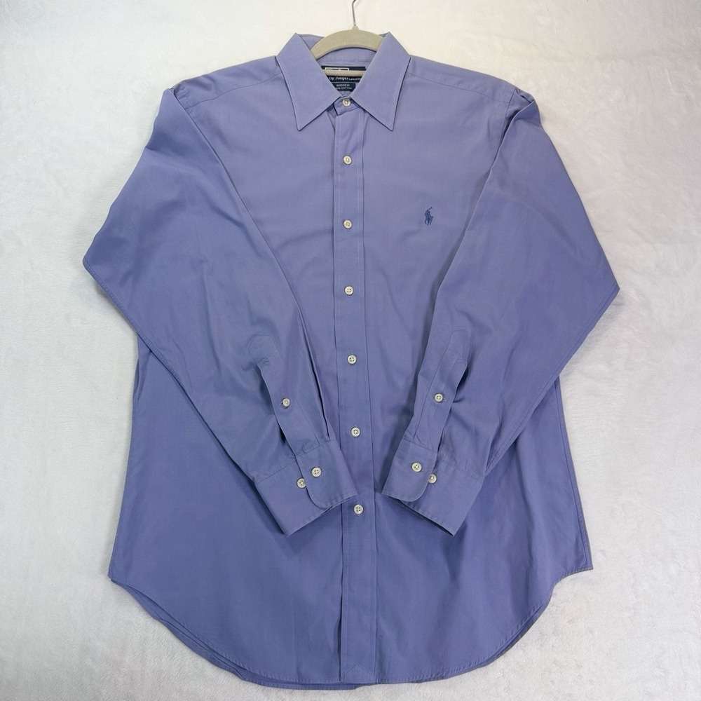 VTG 90's Polo Ralph Lauren Andrew 15 Blue/Lavender Shirt 100% Cotton Preppy